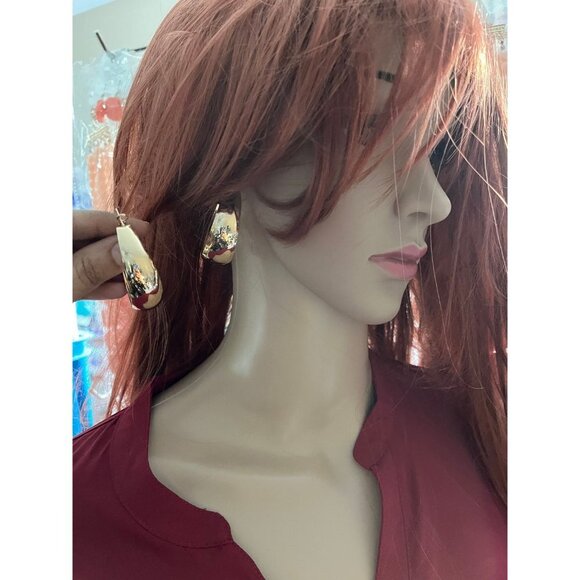 Big gold hoops vintage style earring chunky geometric gold earring , - Picture 7 of 8